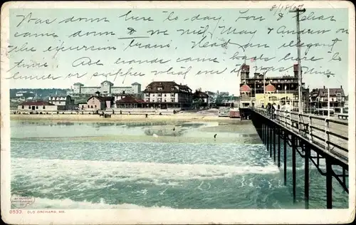 Ak Old Orchard Maine USA, Strand und Pier