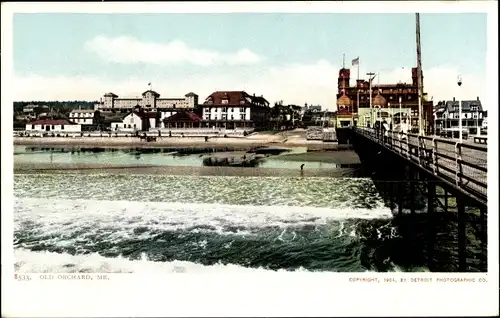 Ak Old Orchard Maine USA, Strand und Pier