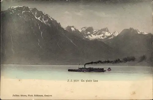 Ak Kanton Waadt Schweiz, Genfer See, Dampfer im oberen Seeteil