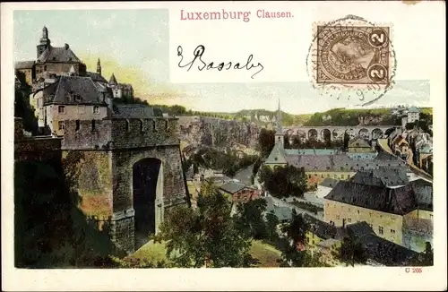 Ak Clausen Luxemburg, Viadukt, Panorama