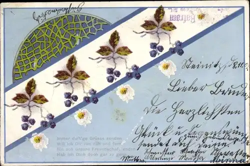 Litho Blumen, Laubblätter, Immer duft'ge Grüße senden...