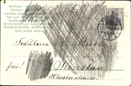 Präge Litho Glückwunsch Neujahr 1904, Veilchen, Blumenvase