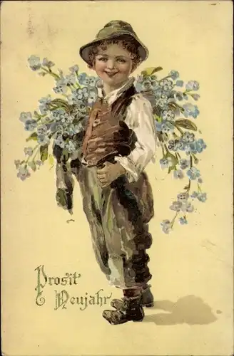 Präge Ak Glückwunsch Neujahr, Kind, Vergissmeinnicht