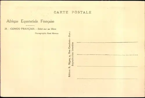 AK Französisch-Äquatorialafrika, Französisch-Kongo, Mutter mit Kind im Tragetuch