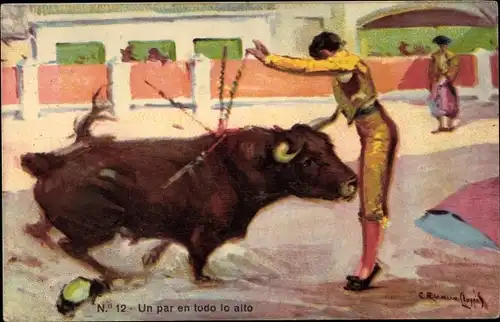 Künstler Ak Stierkampf, Matador, Stier, Schwerter