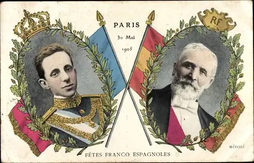 Ak Paris, Émile Loubet, König Alfons XIII. von Spanien