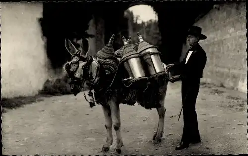 Ak Granada Andalusien Spanien, Mann in Tracht mit Esel, Wasserträger
