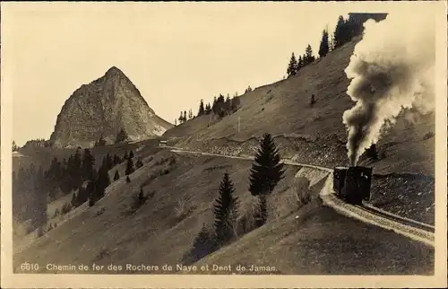 Ak Schweiz, Rochers de Naye und Dent de Jaman Eisenbahn, Dampflokomotive