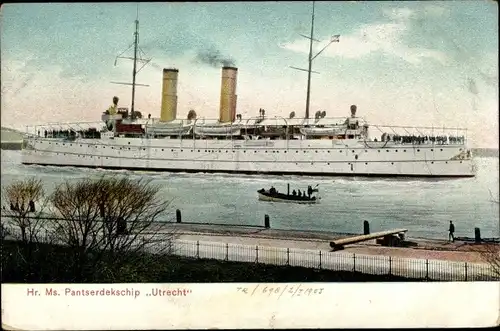 Ak Niederländisches Kriegsschiff, Hr.Ms. Utrecht, Pantserdekschip