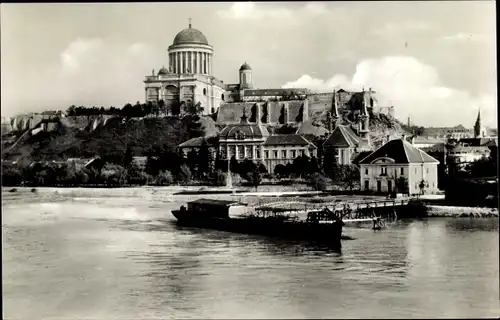 Ak Esztergom Gran Ungarn, Boot, Brücke, Dom