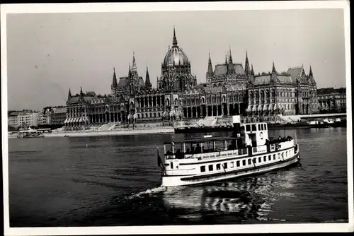 Ak Budapest Ungarn, Parlament, Dampfer