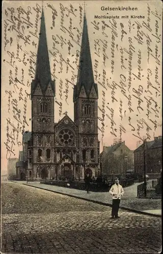 Ak Gelsenkirchen im Ruhrgebiet, Moltkeplatz, Kirche