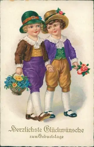 Ak Glückwunsch Geburtstag, Kinder, Blumenstrauß, Rosen, Vergissmeinnicht