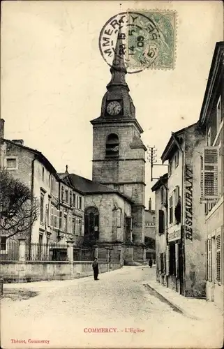 Ak Commercy Lorraine Meuse, Kirche, Restaurant