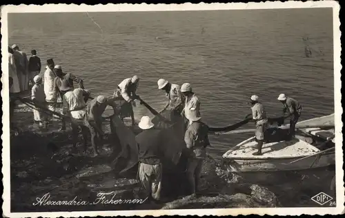Ak Alexandria, Ägypten, Fischer, Fischfang, Boot