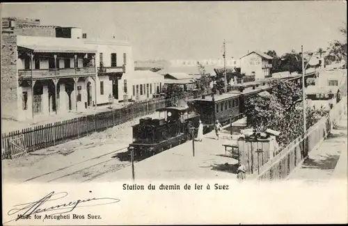 Ak Suez Ägypten, Bahnhof