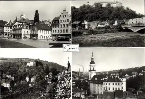 Ak Greiz im Vogtland, Puschkinplatz, Schloss, Stadtkirche, unteres Schloss