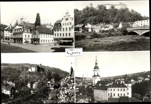 Ak Greiz im Vogtland, Puschkinplatz, Schloss, Stadtkirche, unteres Schloss
