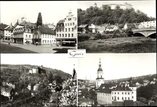 Ak Greiz im Vogtland, Puschkinplatz, Schloss, Stadtkirche, unteres Schloss
