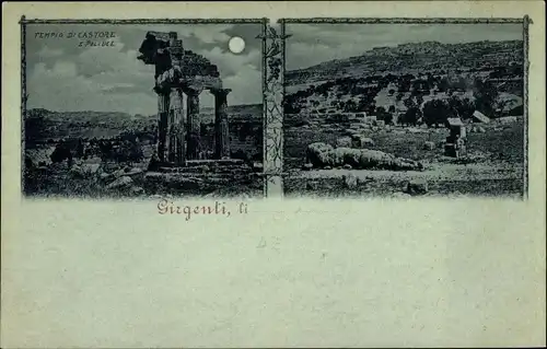 Mondschein Ak Girgenti Agrigent Sicilia, Tempio di Castore