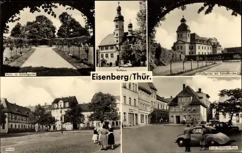 Ak Eisenberg Thüringen, Schlossgarten, Schlosskirche, Ernst Thälmann Park, Rathaus, Markt