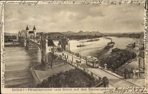 Ak Bonn am Rhein, Rheinbrücke, Siebengebirge