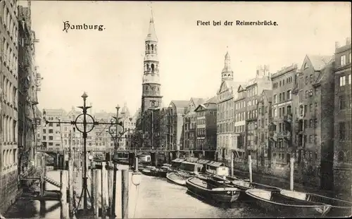 Ak Hamburg Mitte Altstadt, Fleet, Reimersbrücke, Kirchtürme