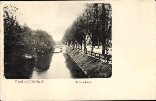 Ak Hamburg Nord Uhlenhorst, Hofweg-Kanal, Brücke, Boot