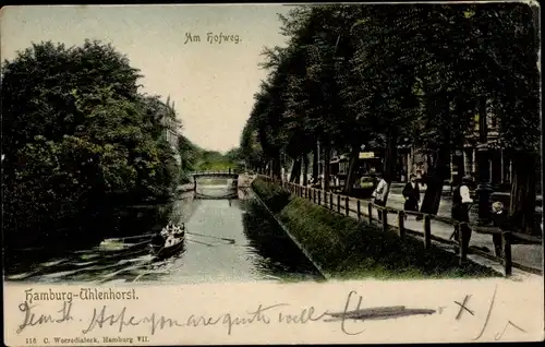 Ak Hamburg Nord Uhlenhorst, Hofweg, Brücke, Kanal, Ruderboot