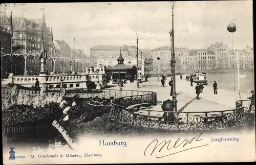 Ak Hamburg Mitte Neustadt, Jungfernstieg, Promenade, Schiff, Passanten