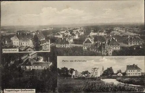 Ak Grafenwöhr in der Oberpfalz Bayern, Militärhotel, Truppenlager, Ortsansicht