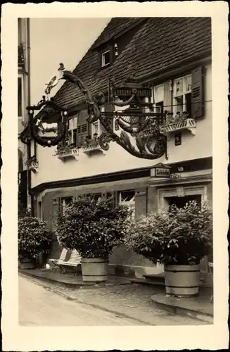 Ak Bad Herrenalb im Schwarzwald, Mönchs Posthotel, Zum Ochsen, Wirtsschild von 1663, Gedicht
