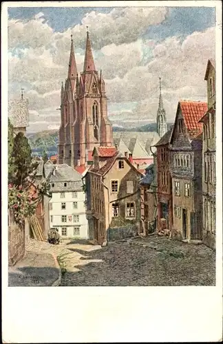 Künstler Ak K. Lindegreen, Marburg an der Lahn, Am Roten Graben