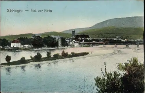 Ak Bad Säckingen am Hochrhein, Panorama, Kirche