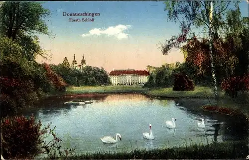 Ak Donaueschingen im Schwarzwald, Fürstliches Schloss, Schwäne