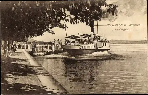 Ak Meersburg am Bodensee, Landungsplatz, Dampfer, Promenade