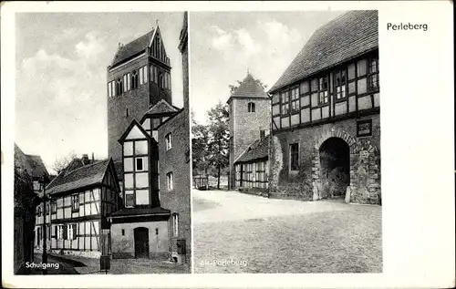 Ak Perleberg in der Prignitz, Schulgang, Altstadt, Fachwerkhäuser