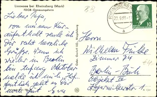 Ak Rheinsberg in der Mark, Linowsee, FDGB-Genesungsheim