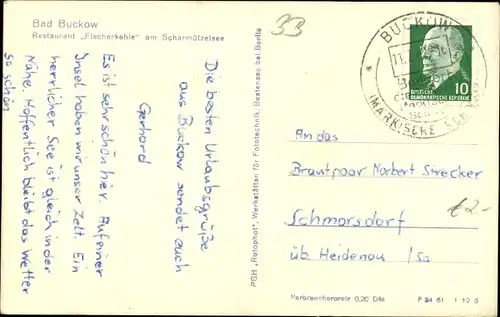 Ak Buckow in der Märkischen Schweiz, Restaurant Fischerkehle am Schermützelsee, Boot