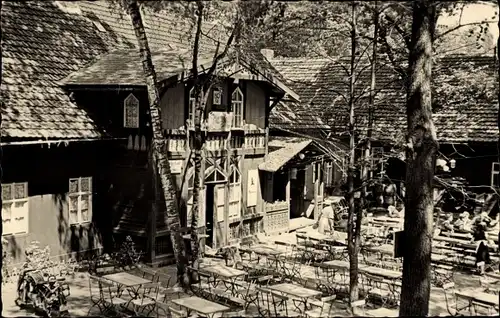 Ak Lehde Lübbenau im Spreewald, HOG Fröhlicher Hecht, Terrasse