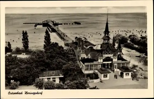 Ak Ostseebad Heringsdorf auf Usedom, Seebrücke, Strand