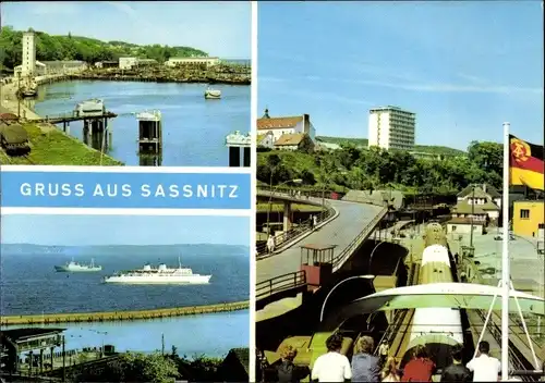 Ak Sassnitz auf Rügen, Fischereihafen, MS Saßnitz, Trajektschiff