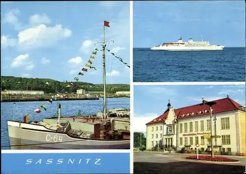 Ak Sassnitz auf Rügen, Hafen, Fährschiff MS Saßnitz, Seemannsheim