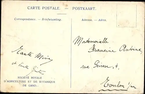 Postkarte Großraum Gent Ostflandern, Floraliers Gantoises 1923