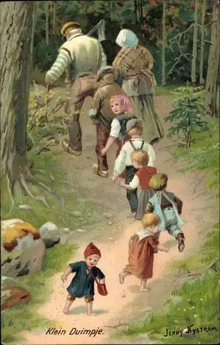 Künstler Ak Nyström, J., Märchen Der kleine Däumling, Kinder im Wald