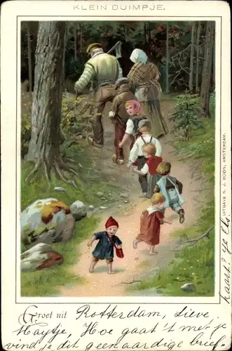 Litho Der kleine Däumling, Märchen, Waldpartie, Tummeliten