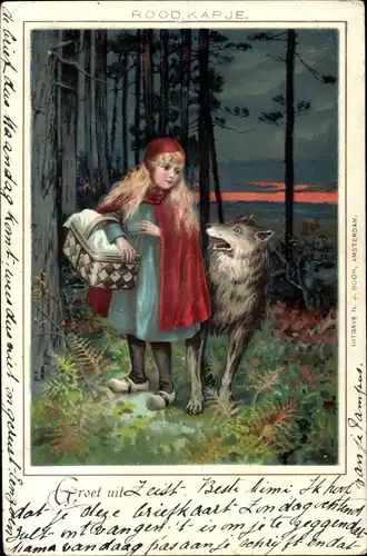 Litho Märchen, Rotkäppchen und der böse Wolf, Gebrüder Grimm