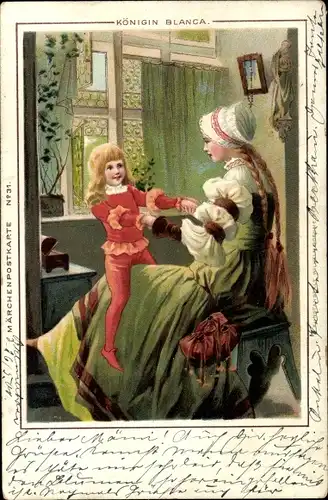 Litho Königin Blanca, Frau mit Kind, Märchen