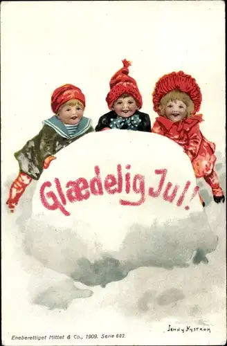 Künstler Ak Nyström, J., Glückwunsch Weihnachten, Kinder, Schneeball