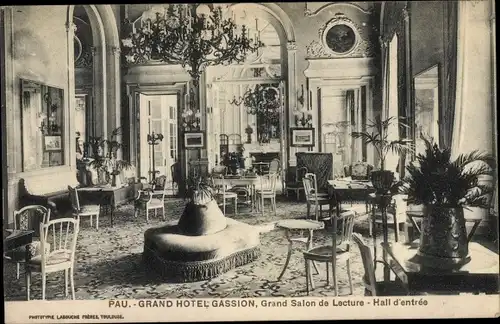 Ak Pau Pyrénées-Atlantiques, Grand Hotel Gassion, Grand Salon de Lecture